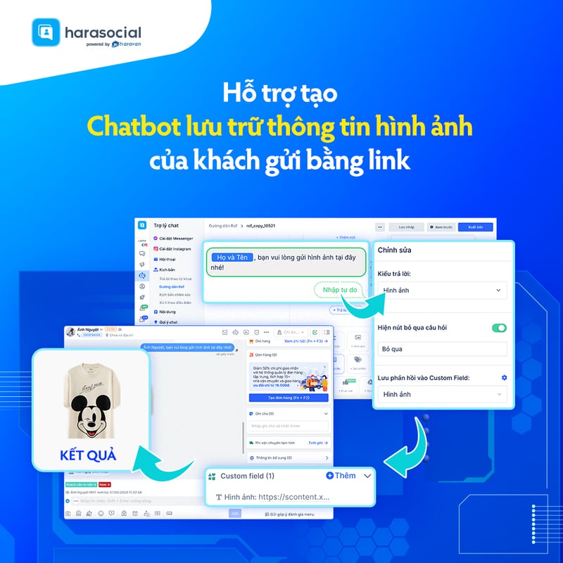 Hỗ trợ tạo chatbot lưu trữ thông tin hình ảnh của khách gửi bằng link