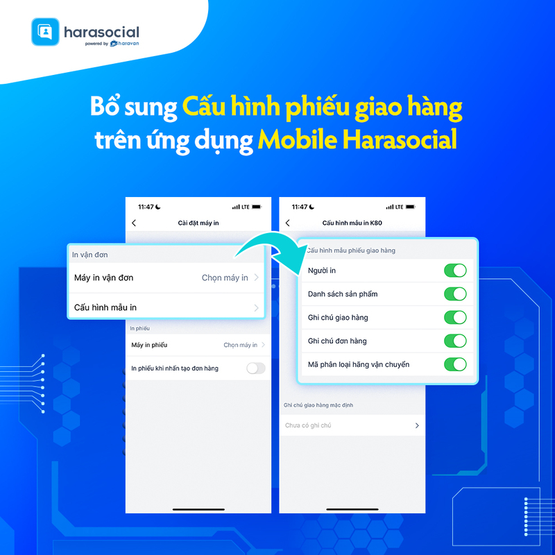 Bổ sung Cấu hình phiếu giao hàng trên ứng dụng Mobile Harasocial