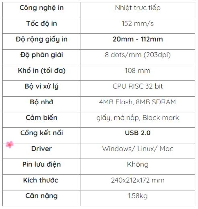 Thông số kỹ thuật máy in mã vạch / in vận đơn Xprinter 470B