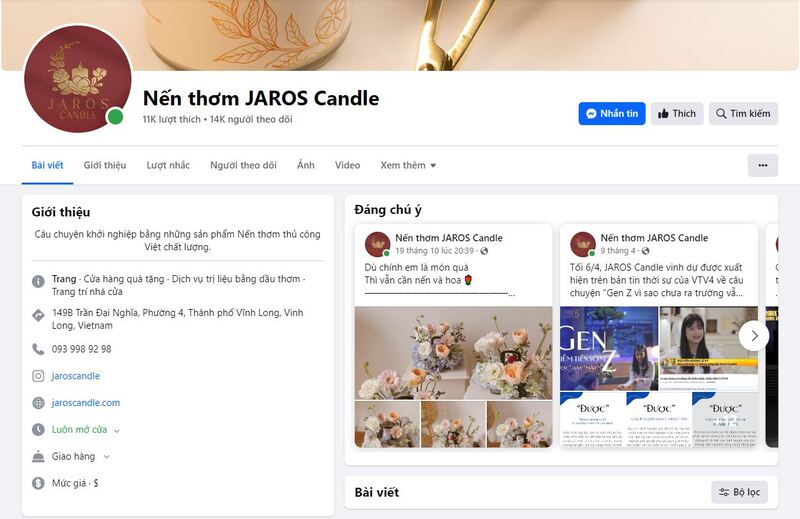 Kênh bán hàng trên mạng xã hội Facebook của Jaros
