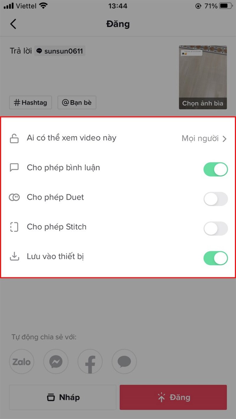 Bật tính năng Cho phép bình luận tại video