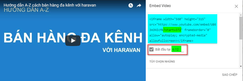 Nhà bán hàng chọn thời điểm bắt đầu đoạn video