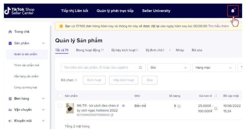 Cách nhận biết khi có đơn hàng mới trên TikTok Shop