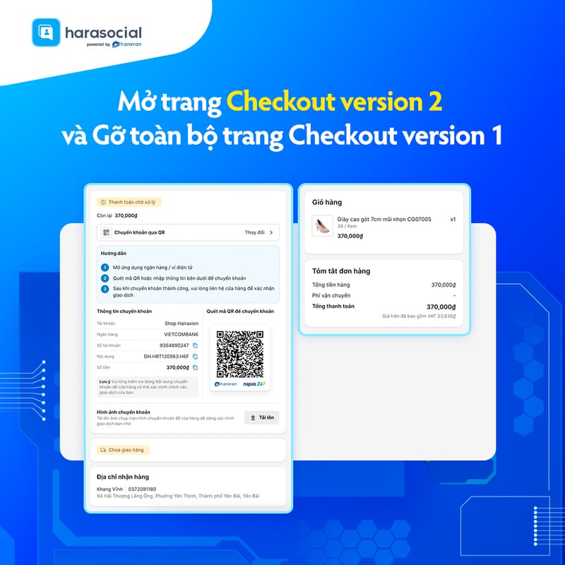 Mở trang Checkout version 2 và Gỡ toàn bộ trang Checkout version 1