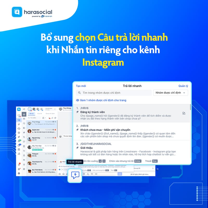 Bổ sung chọn Câu trả lời nhanh khi Nhắn tin riêng cho kênh Instagram