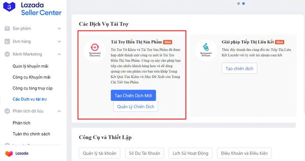 Tạo chiến dịch mới để chạy quảng cáo Lazada