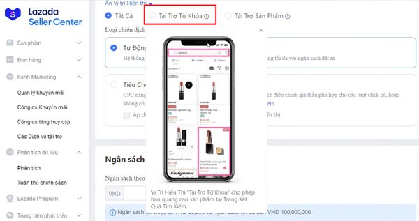 Lựa chọn sản phẩm muốn quảng cáo trên Lazada