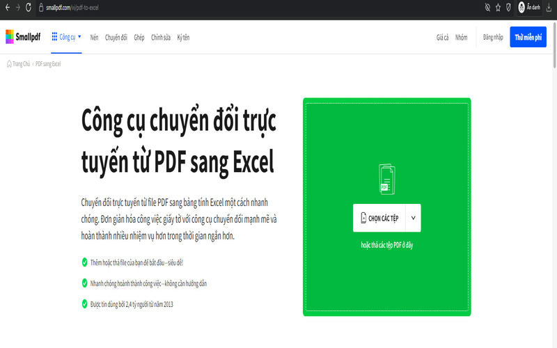 Chuyển PDF sang Excel