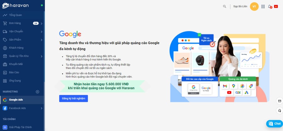 Đăng ký trải nghiệm quảng cáo Google với Haravan
