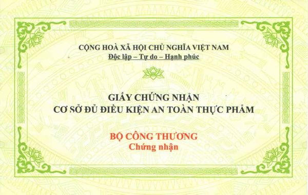 Mẫu giấy chứng nhận ATTP