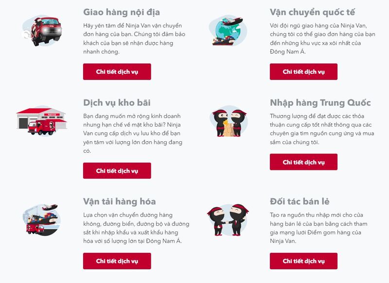 Ninja Van cung cấp các dịch vụ vận chuyển khác nhau để đáp ứng nhu cầu của khách hàng