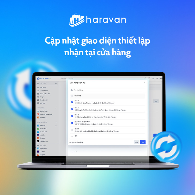 Cập nhật giao diện thiết lập nhận tại cửa hàng