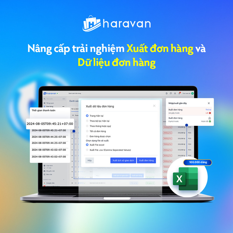 Nâng cấp trải nghiệm Xuất đơn hàng và Dữ liệu đơn hàng