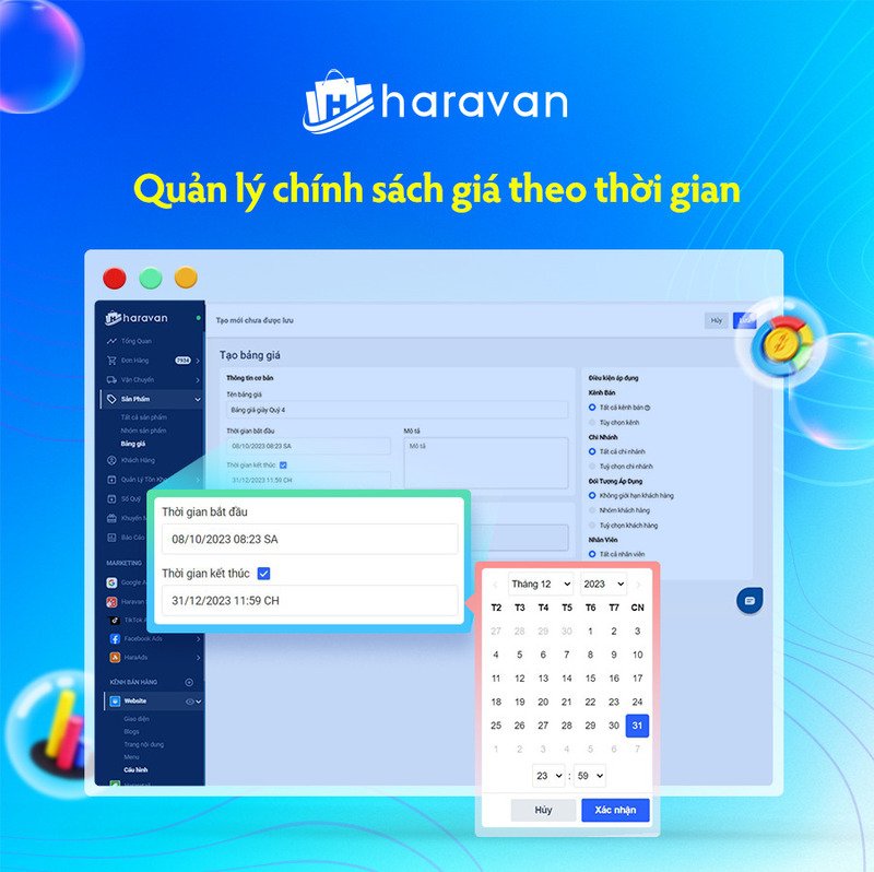 Quản lý chính sách giá bán theo khoảng thời gian với tính năng Bảng giá tại Haravan