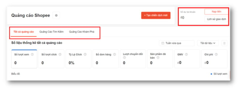 Nạp tiền cho tài khoản quảng cáo Shopee