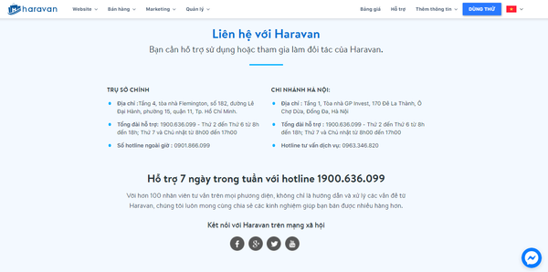 Trang liên hệ Haravan