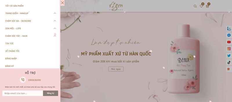 Mẫu giao diện website mỹ phẩm với màu hồng nhẹ nhàng