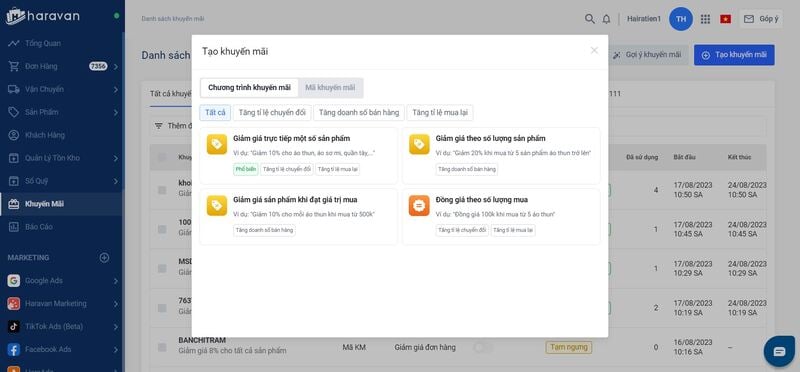 Nhà bán hàng có thể nhập nhanh các điều kiện cần thiết để tạo khuyến mãi theo nhiều mục tiêu khác nhau