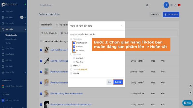 Các bước đồng bộ sản phẩm TikTok Shop tại Haravan