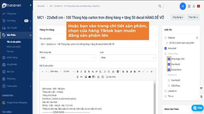Các bước đồng bộ sản phẩm TikTok Shop tại Haravan