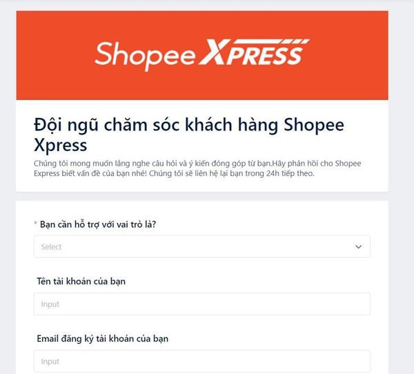 Điền thông tin chi tiết vào biểu mẫu của Shopee Express