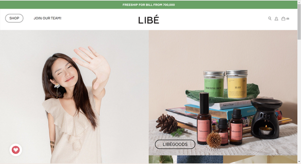 Trang web LIBÉ theo đuổi phong cách năng động, trẻ trung với bố cục bất đối xứng