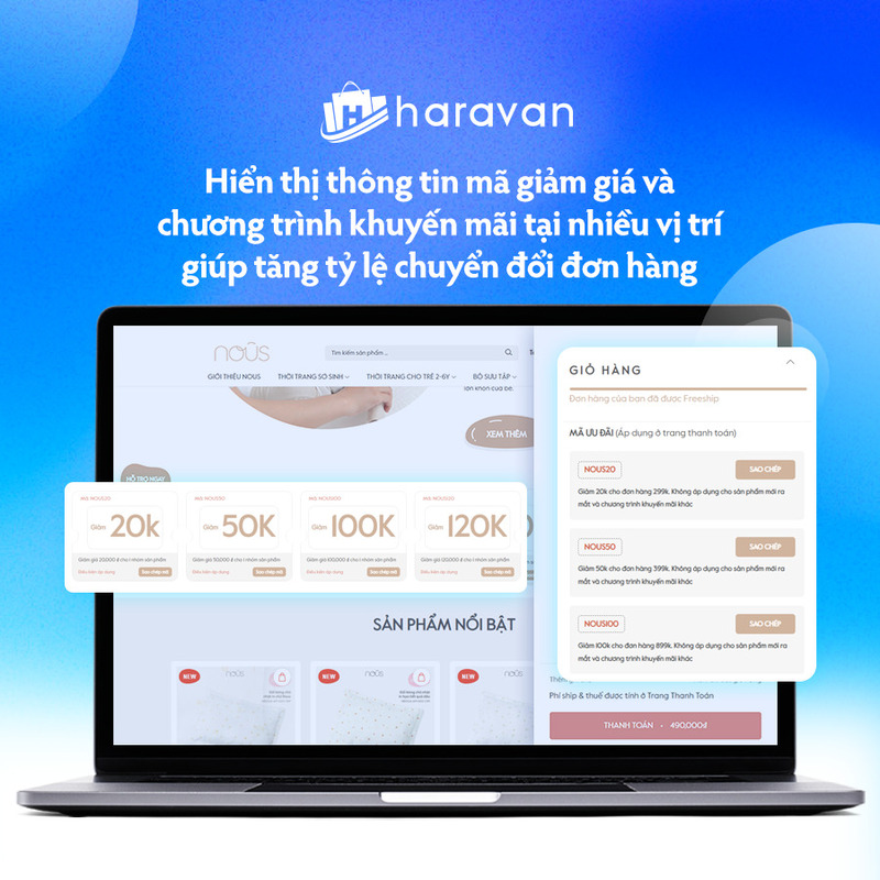 Hiển thị thông tin mã giảm giá và chương trình khuyến mãi tại nhiều vị trí giúp tăng tỷ lệ chuyển đổi đơn hàng