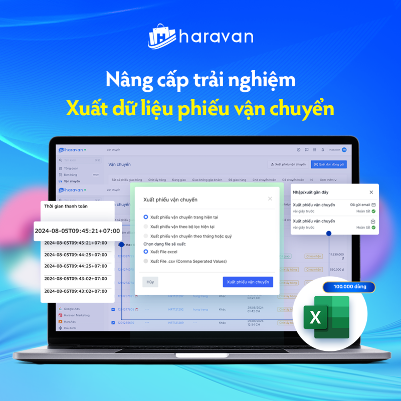 Xuất dữ liệu phiếu vận chuyển