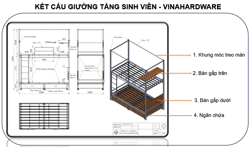Kết cấu giường tầng ký túc xá sinh viên Vinahardware
