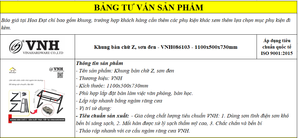 khung bàn chữ Z VNH