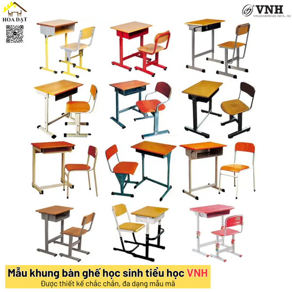 Hoa Đạt cung cấp các mẫu khung bàn ghế học sinh tiểu học đa dạng mẫu mã, giá cả, chất liệu