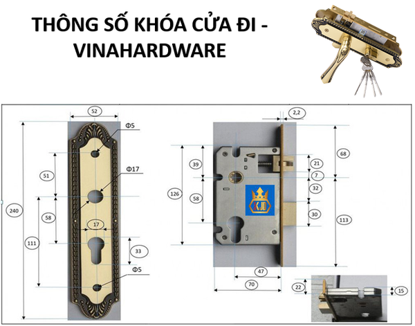 Thông số khóa cửa đi cổ điển