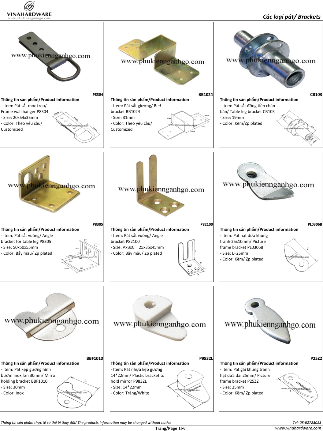 Catalogue - Các loại pát: pát sắt, pát âm, pát đỡ kệ