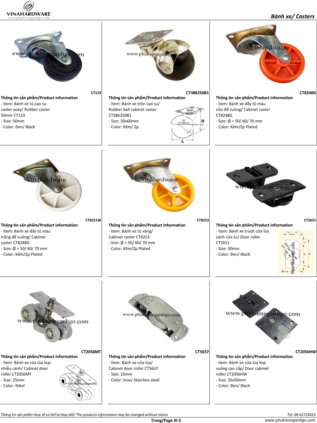 Phần XI: Catalogue - Các loại bánh xe
