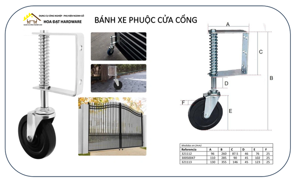 Ứng dụng bánh xe phuộc cân bằng cửa cổng