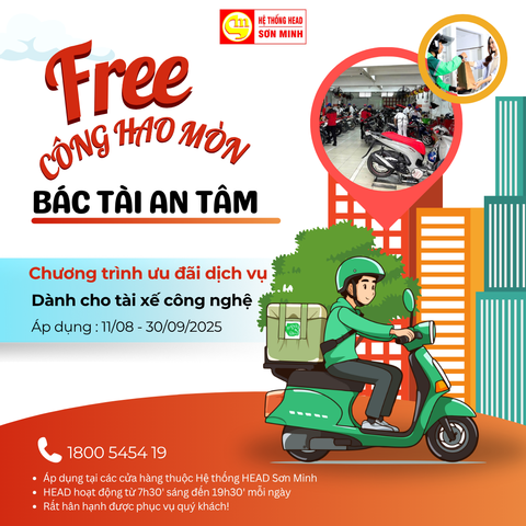 MIỄN PHÍ TIỀN CÔNG THAY PHỤ TÙNG HAO MÒN CHO TÀI XẾ CÔNG NGHỆ