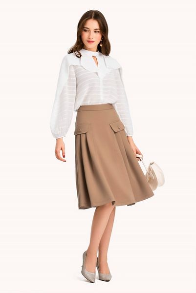 Đầm xòe công sở tay lỡ cổ sơ mi KK119-15 | Thời trang công sở K&K Fashion