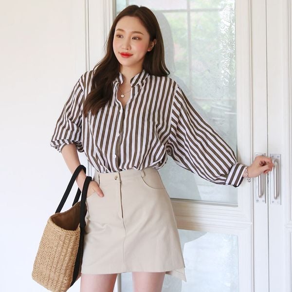 Sét áo sơ mi tay dài + quần giả váy phối so iu | Shopee Việt Nam