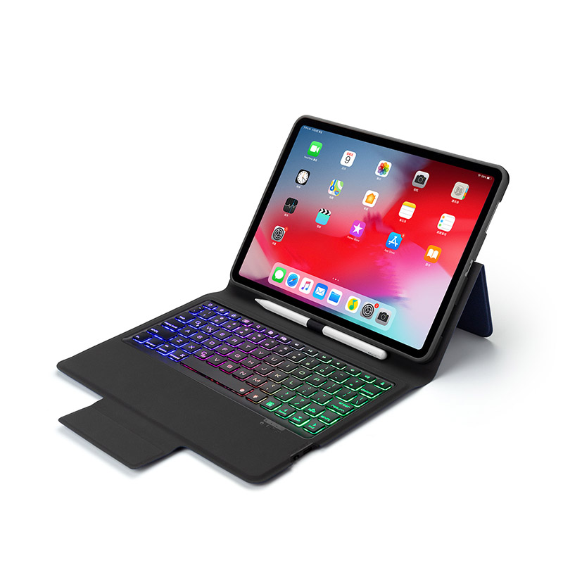 Bàn phím Bluetooth có đèn kèm bao da slim và khay đựng bút pencil cho iPad 10.2 2019 P102(Màu đen
