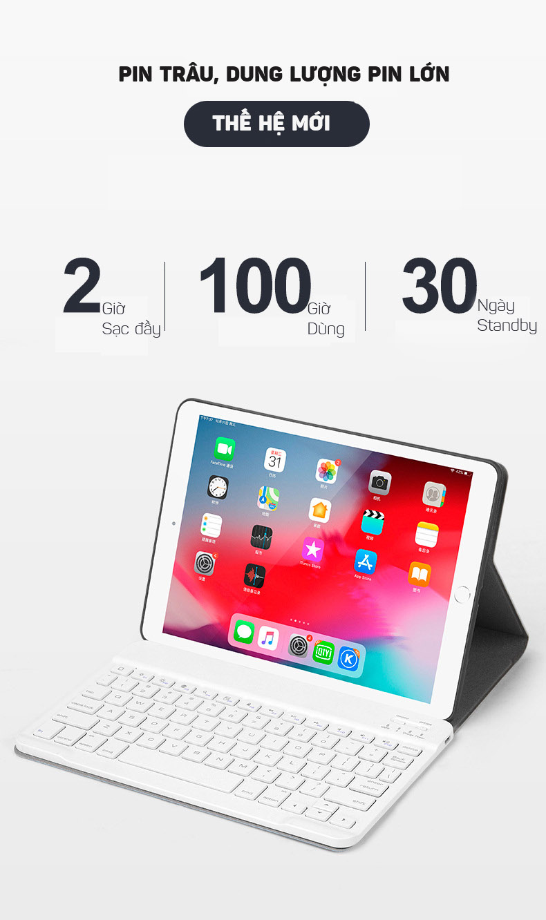 Bàn phím bluetooth iPad Mini 4/ mini 5 có đèn LED Aturos 1029 (Màu đen)