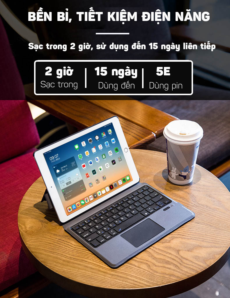 Bàn phím Bluetooth cho iPad 9.7/2018/2017/Air2/Air10.5/Pro 10.5 có touchpad kèm bao da Promax T1091