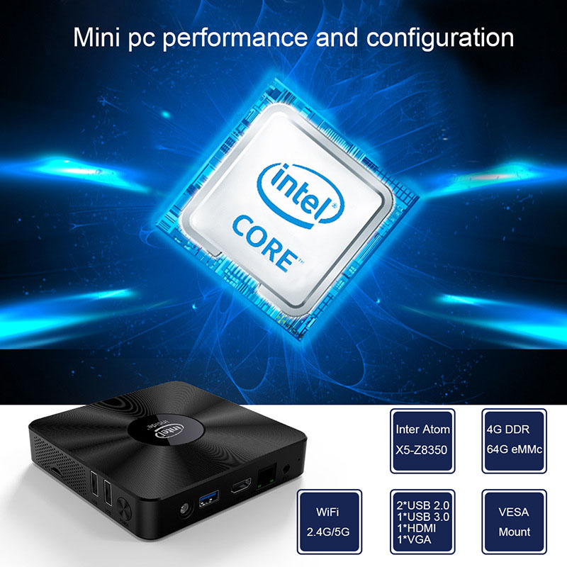 Mini PC, CPU mini máy tính chuẩn công nghiệp Quad Core Z8350 Aturos T92