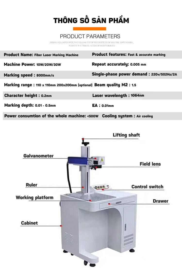 Bộ máy khắc laser fiber trên nhiều chất liệu Aturos MAX 03 khắc logo, hình ảnh, date, số lô, mã vạch (20W, 30W - Tích hợp kệ bàn)