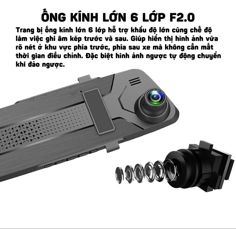 Gương chiếu hậu cho xe ô tô tích hợp camera ghi hình trước chuẩn 1080p và sau VGA Aturos K1 Car DVR