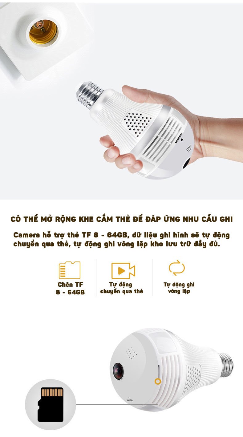 Camera quan sát 360 hình bóng đèn Wifi Panorama Camera Aturos B13LN, Lightning 130W, kết nối không dây