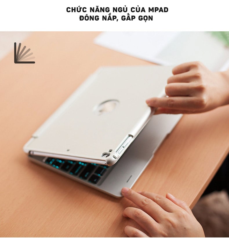 Bàn phím bluetooth có đèn cho iPad xoay 360, kèm case  cho iPad Air 2, Pro 9.7, iPad 2018, iPad 2017 Promax F02 (Biến iPad thành Macbook)