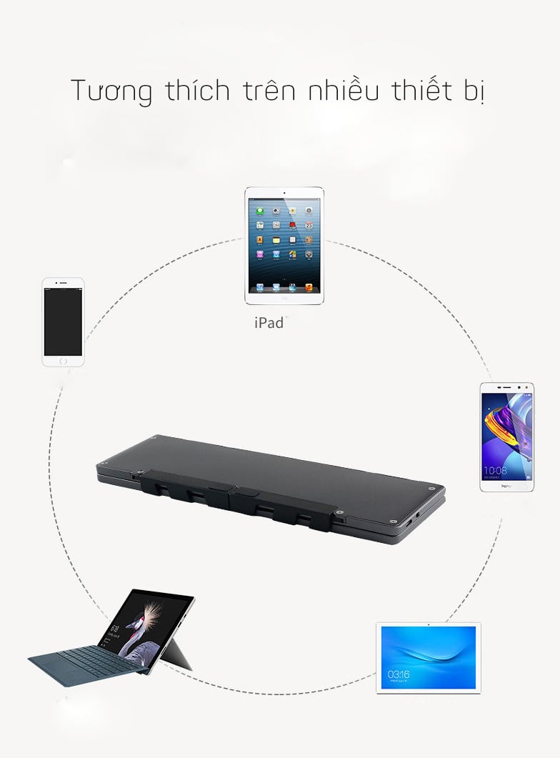 Bàn phím bluetooth gập gọn kèm giá đỡ cho iPad, iPhone, Android, Windows Promax B048 - Đen