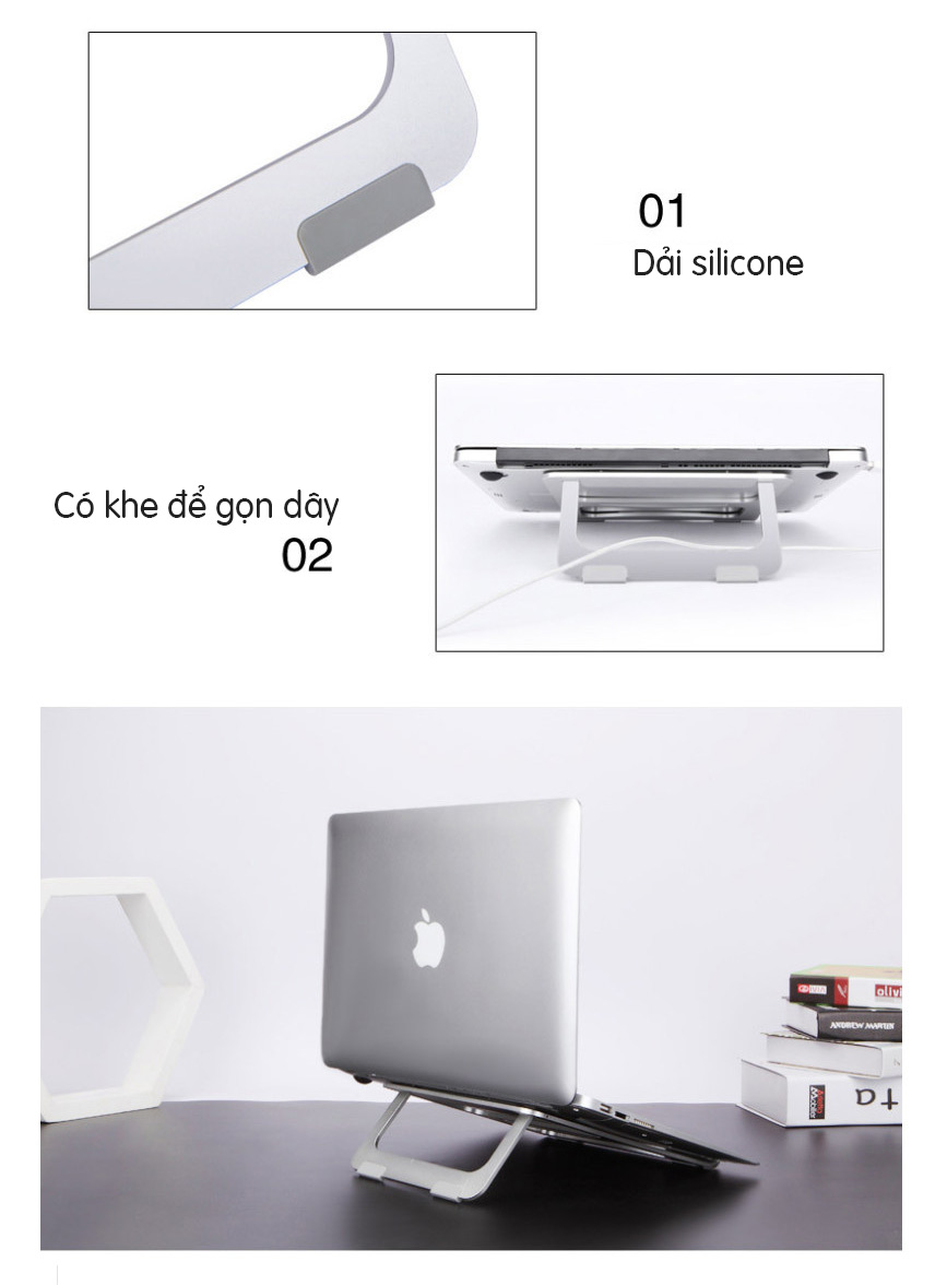 Dock tản nhiệt tích hợp giá đỡ bằng loại gập gọn dùng cho Laptop, Macbook Promax CR03 (Bạc)