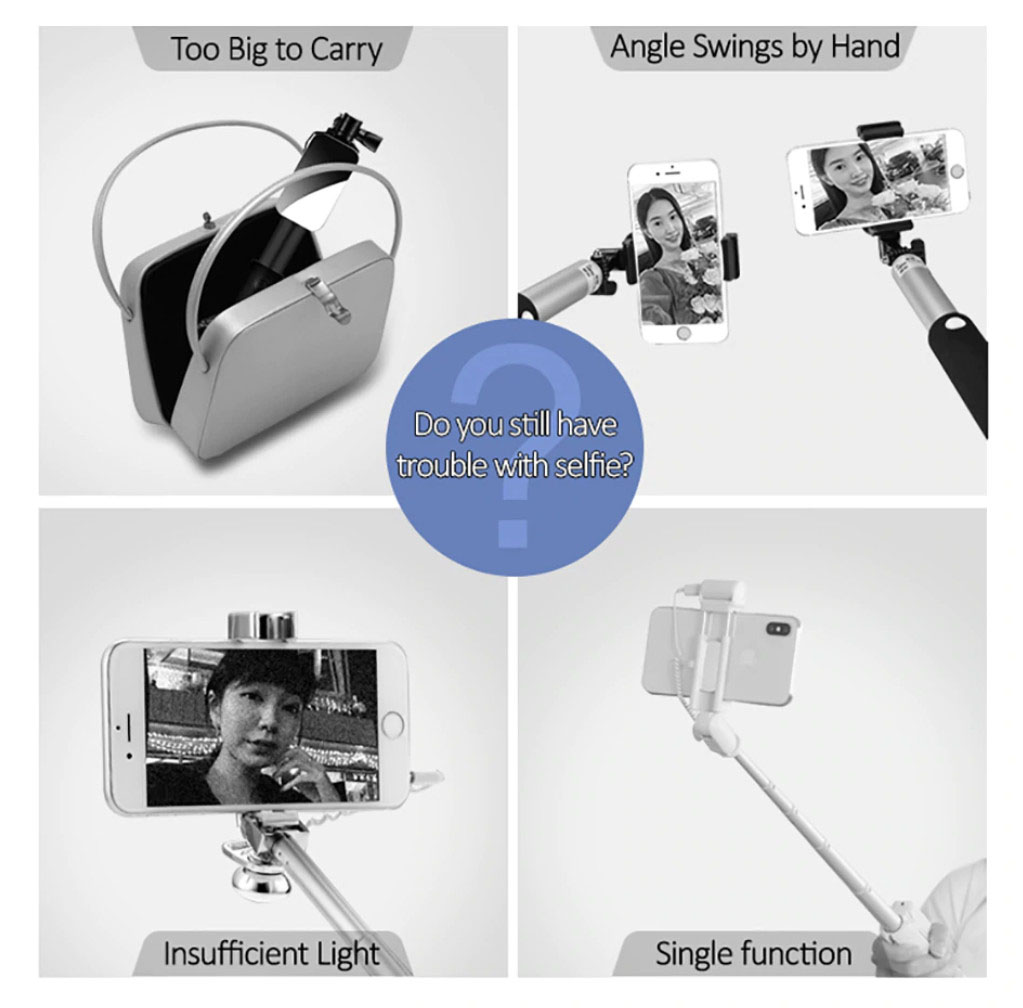 Gậy chụp tự sướng không dây kèm đèn LED chiếu sáng US-ZB050 M2 Mini Wireless Light Selfie Stick
