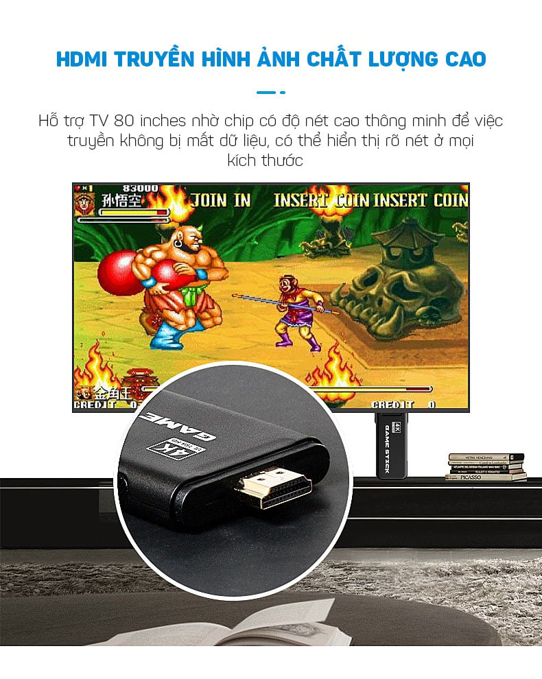 Máy chơi game 4 nút Aturos U8 tích hợp 800 game cổ điển, hỗ trợ chép game bên ngoài, hỗ trợ 4K, chơi game Arcade (NES, GBA, FPS, SFC...), 2 tay cầm không dây